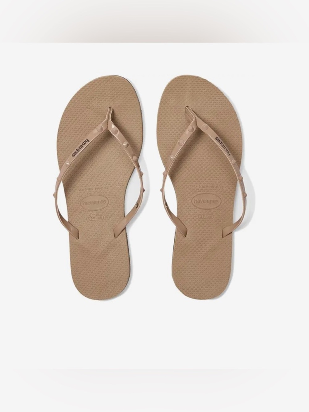 Havaianas Studded Flip Flops NWT Rose Gold Nude Slim Thong Sandals Size 9/10